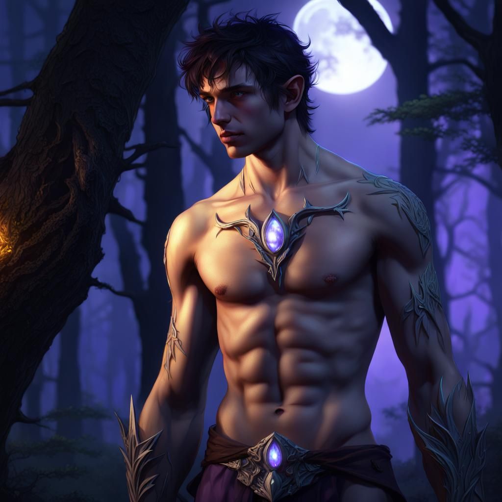 Moonlit Elf in Forest: Dark Fantasy Art