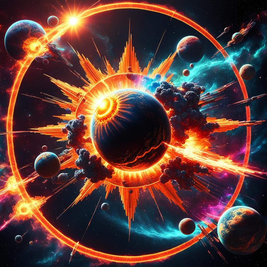 Exploding Sun in Epic Futurism Style