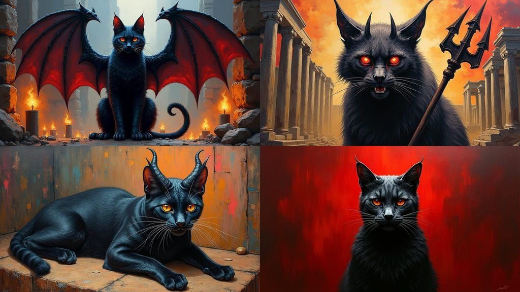 Ancient Roman Cat Goddess in a Fiery Artistic Composition