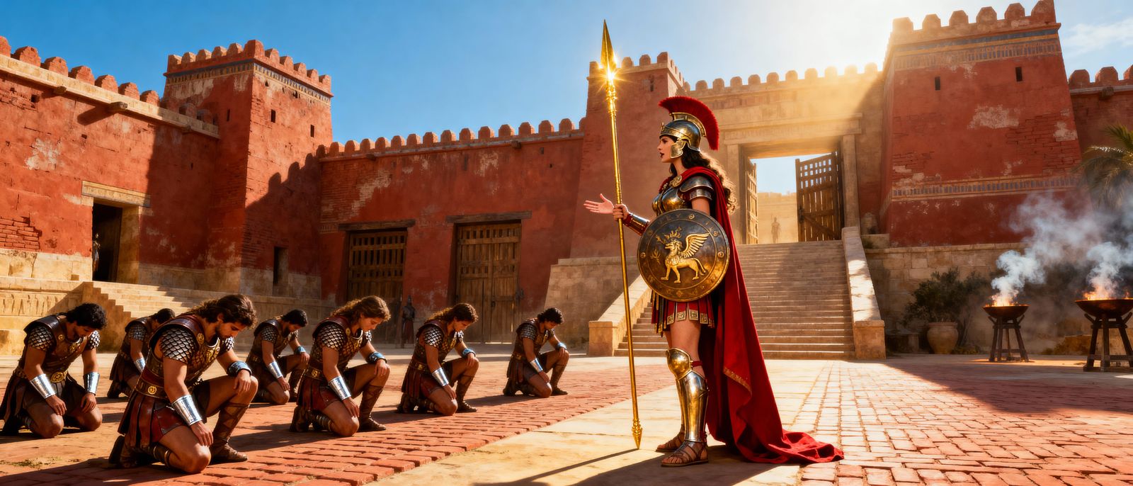 Amazon Queen Preaches to Troops in Sumerian Fortress