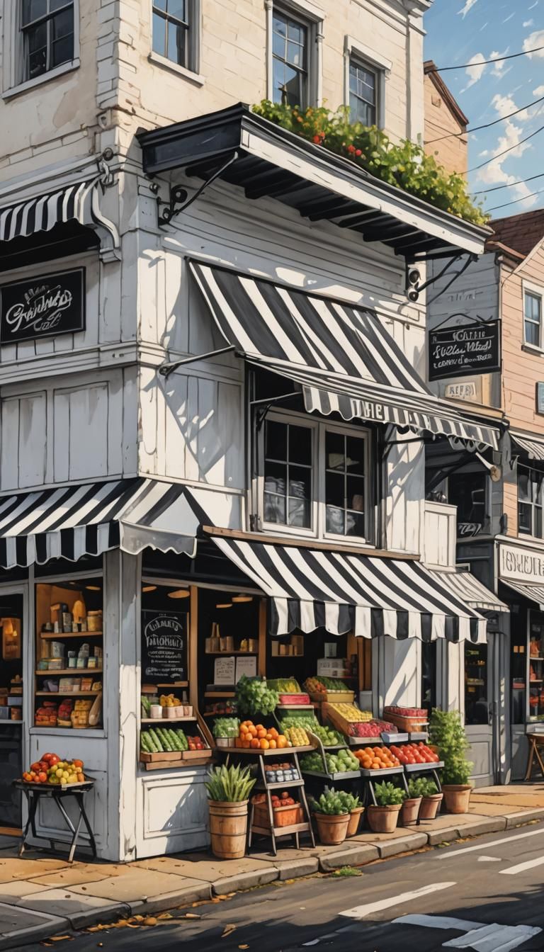 Hyperrealistic Farm Stand with Striped Awning