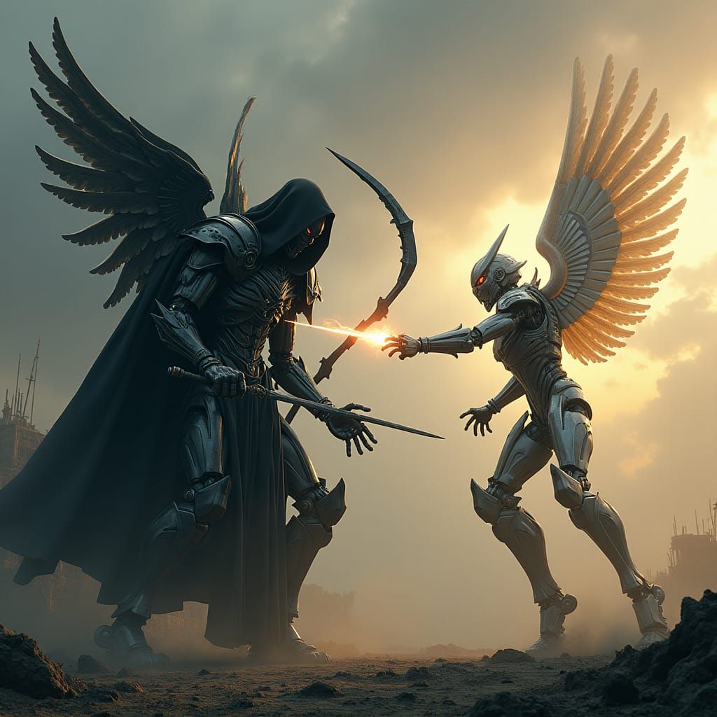 Grim Reaper Mecha vs Angel Mecha: Epic Battle