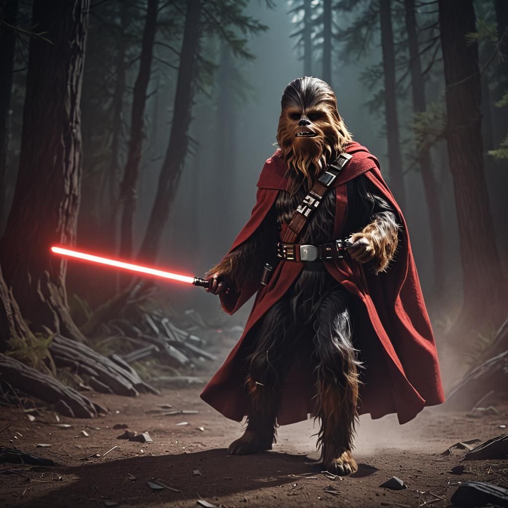 Chewbacca as a Sith Lord with Red Lightsaber
