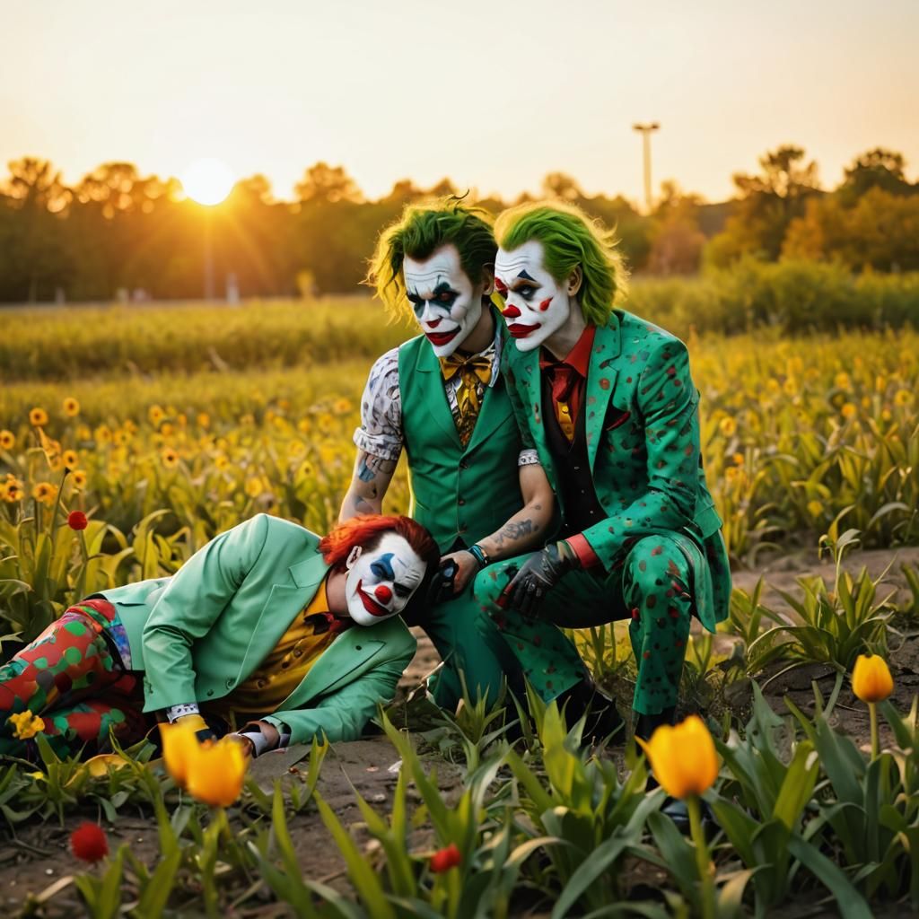 Colorful Joker and Woman in Urban Setting