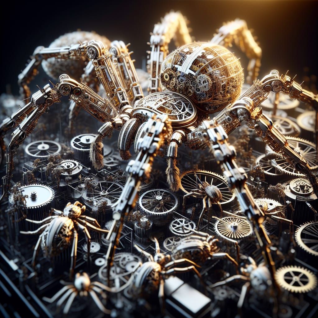 Mechanical Clockwork Spiders in Maximalist Photography