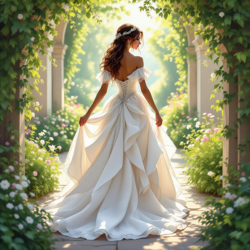Ethereal Princess in Lily Gown, Realistic Art