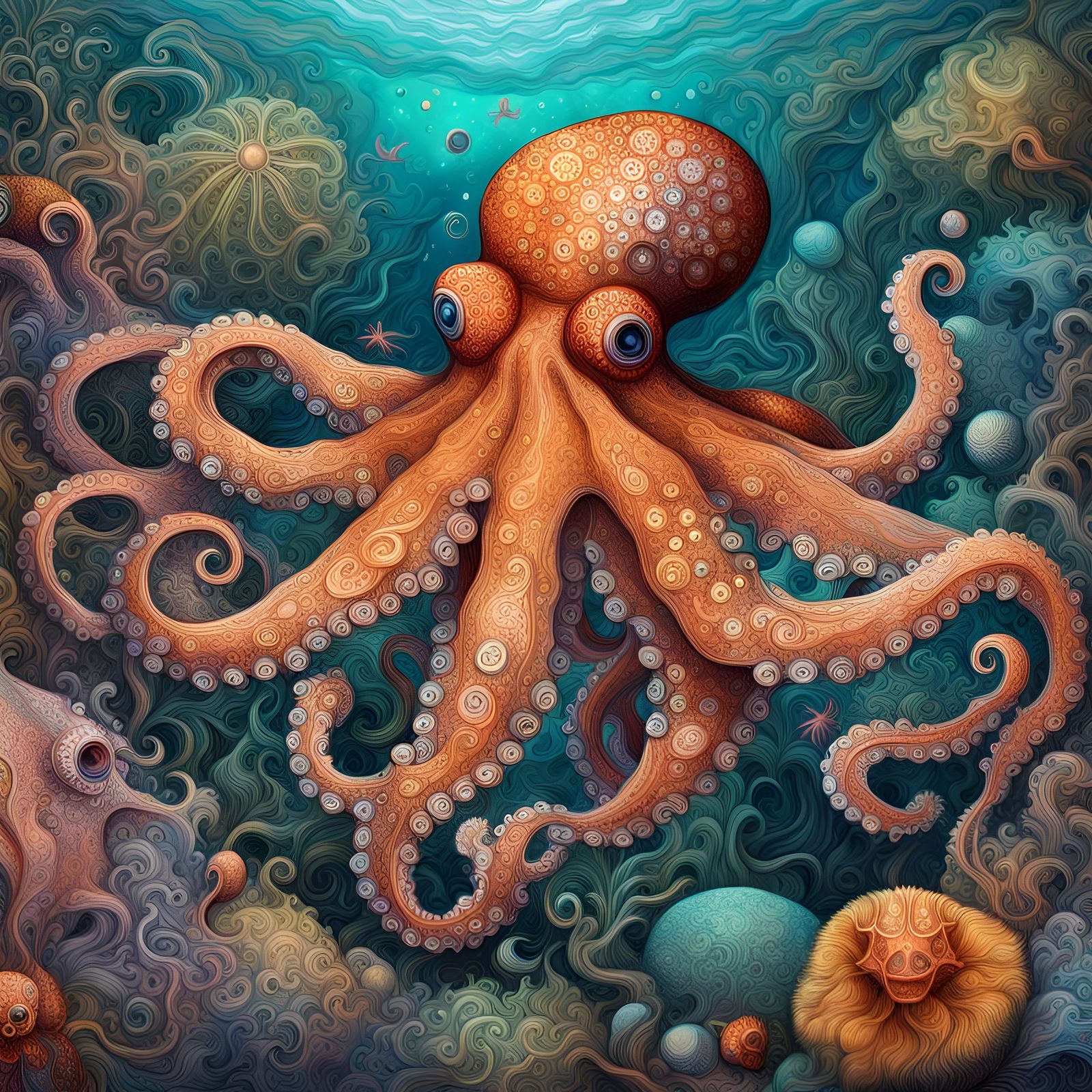 Underwater Octopus Garden: Holographic Astral Illustration