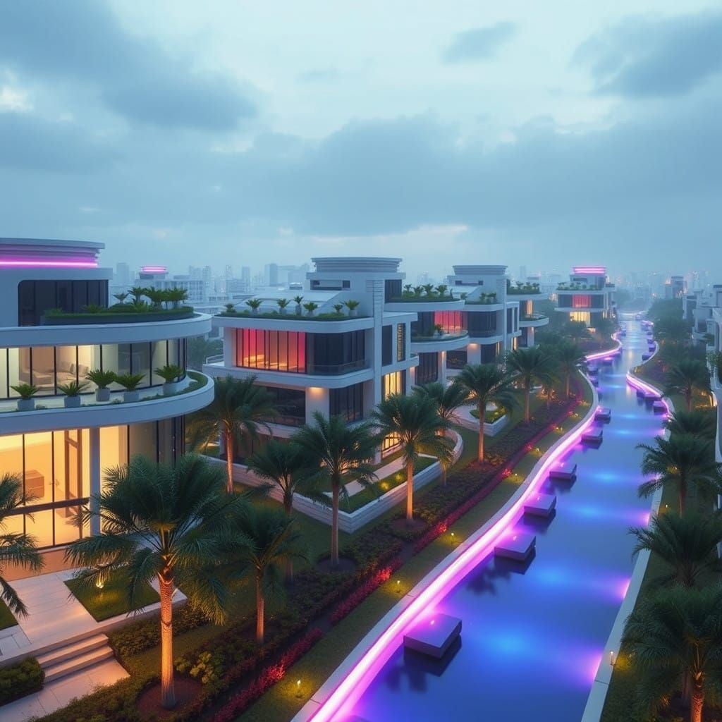 Futuristic City Neighborhood showcases Sleek, Modern Smart H...