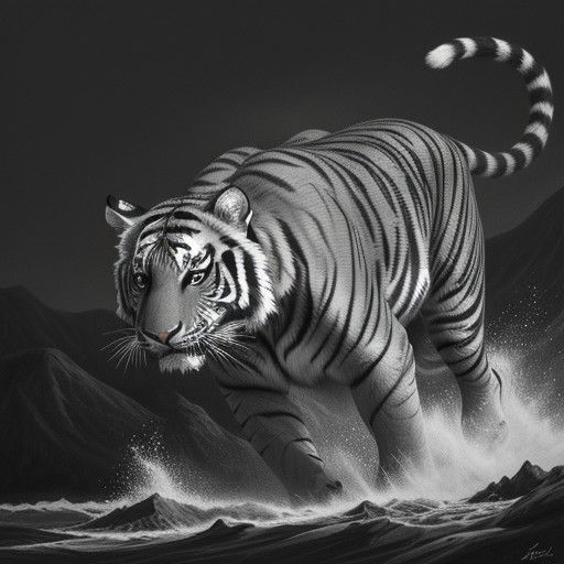 Supersonic Tiger Soars Through Misty Mountains