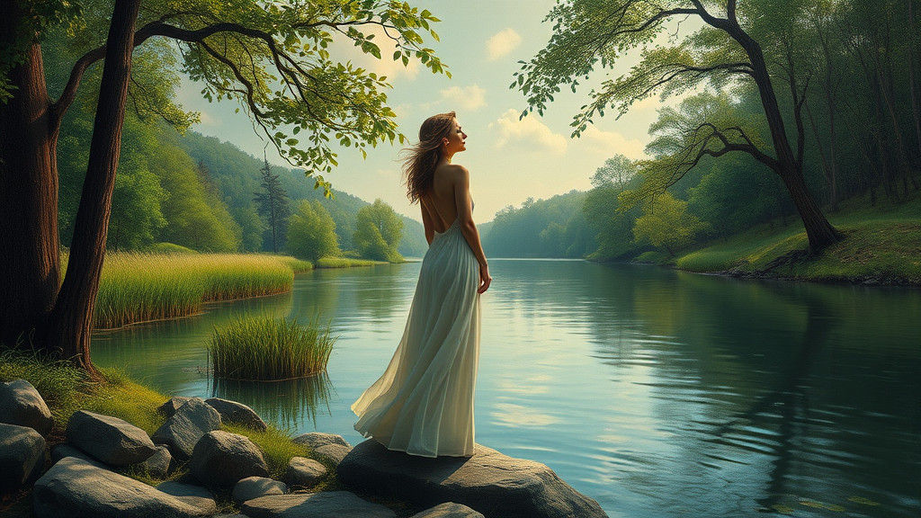 Surreal River of Time: A Dreamlike Oil Painting