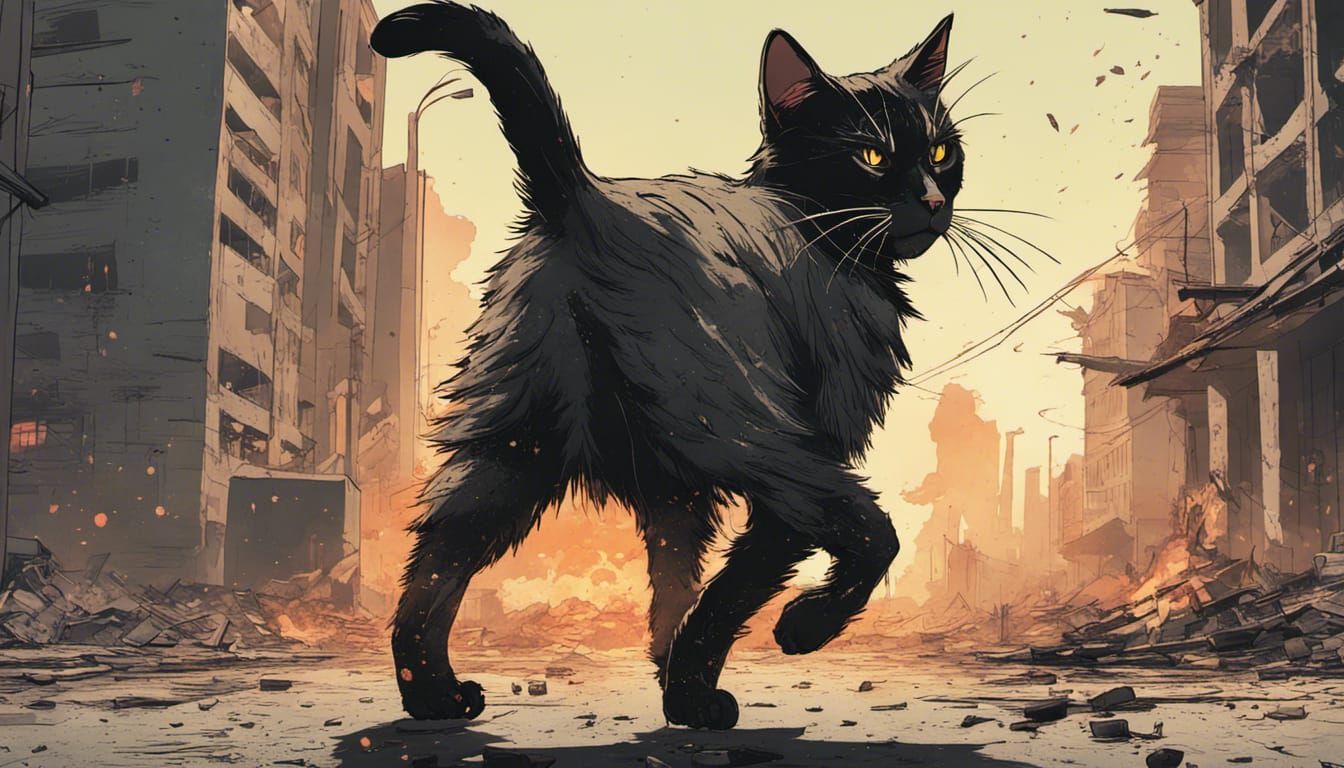 Cat Walks Away From Cyberpunk Explosion