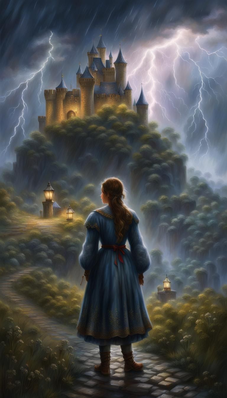 Medieval Girl in Lightning Storm, Ethereal Fantasy
