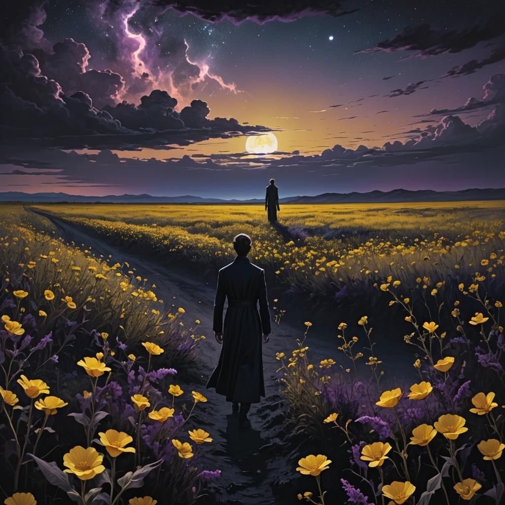 Surreal Figure in Endless Field, Mixed Media Style