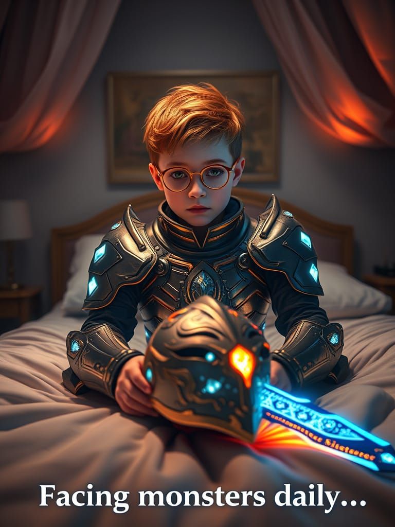 Hyper-Realistic Bedroom Scene with Magical Armor