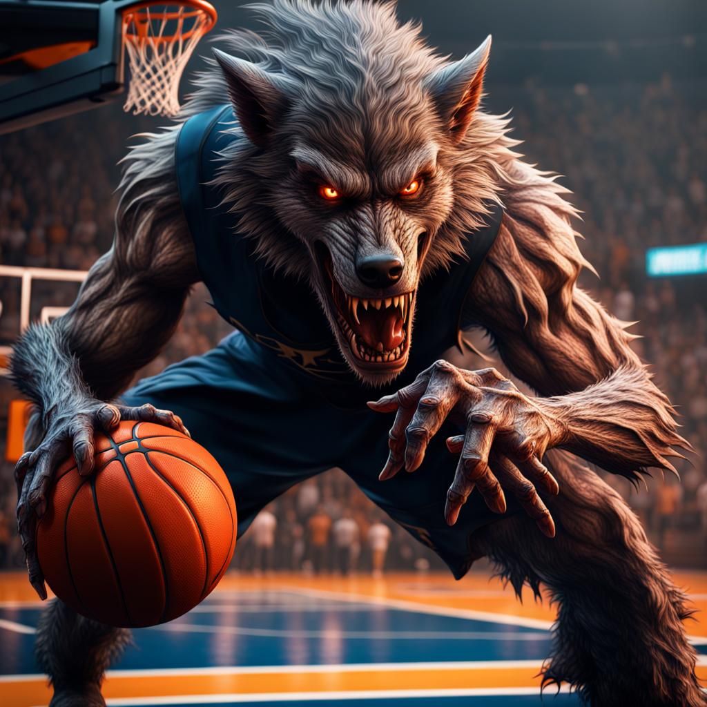 Mutant Werewolf Slam Dunk in Detailed Fantasy Art