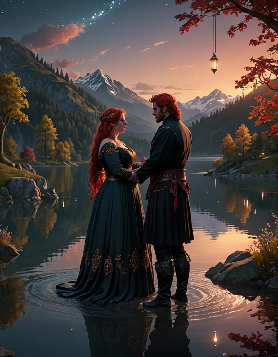 Ethereal Handfasting Ceremony by Lake in 8K