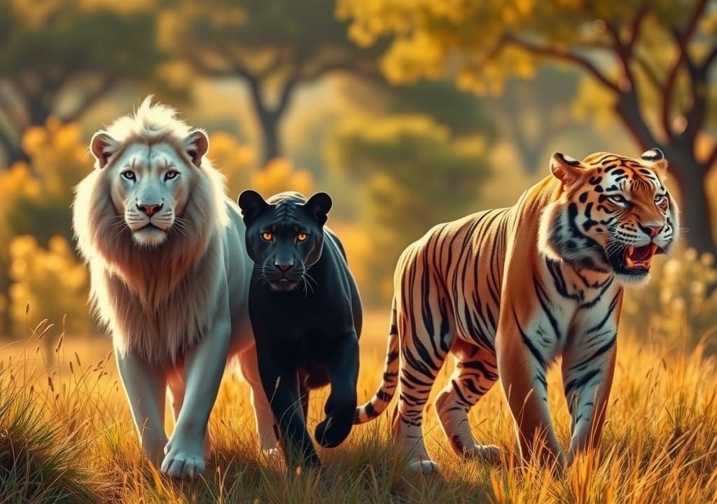 Majestic Felines in Shishkin, Bierstadt, and Marc Style