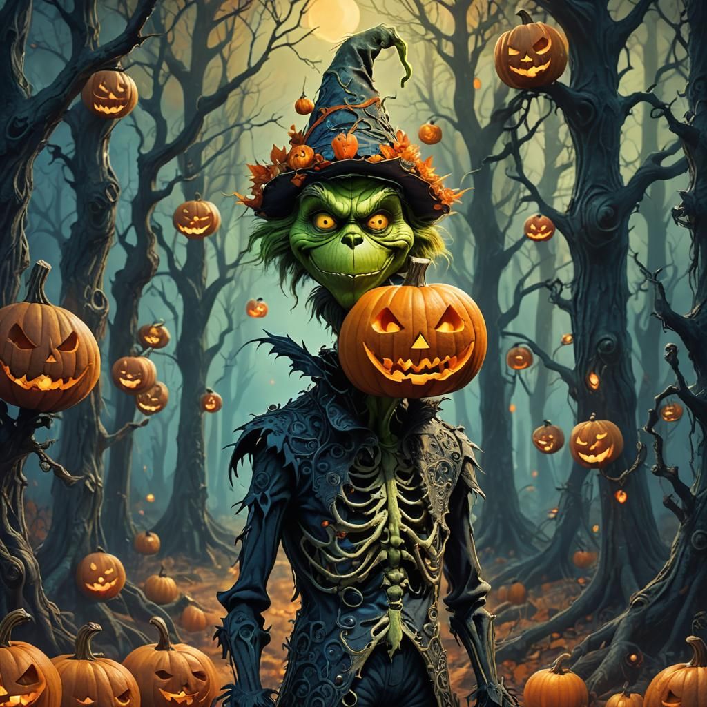 Grinch's Spooky Autumn Outfit in Gothic Fantasy Style
