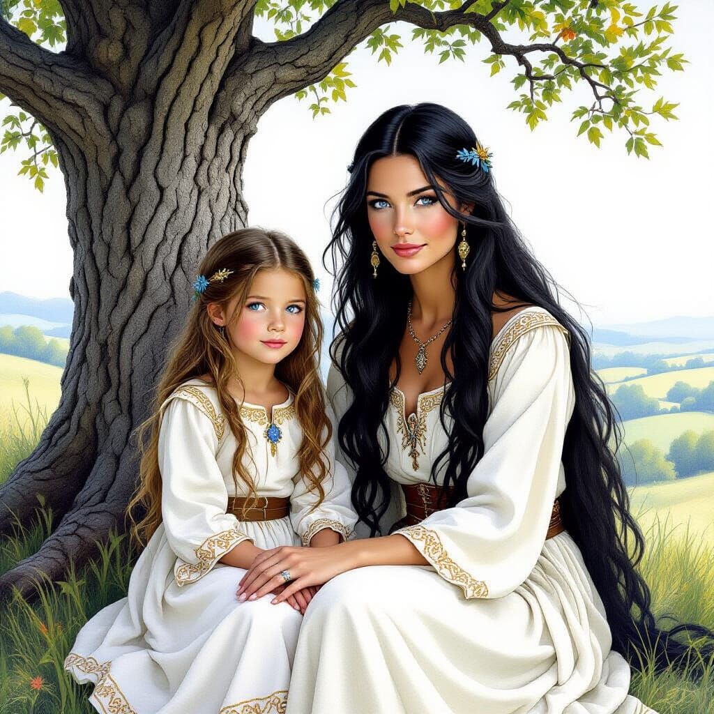 Mother and Daughter in Celtic Dress by Ancient Oak