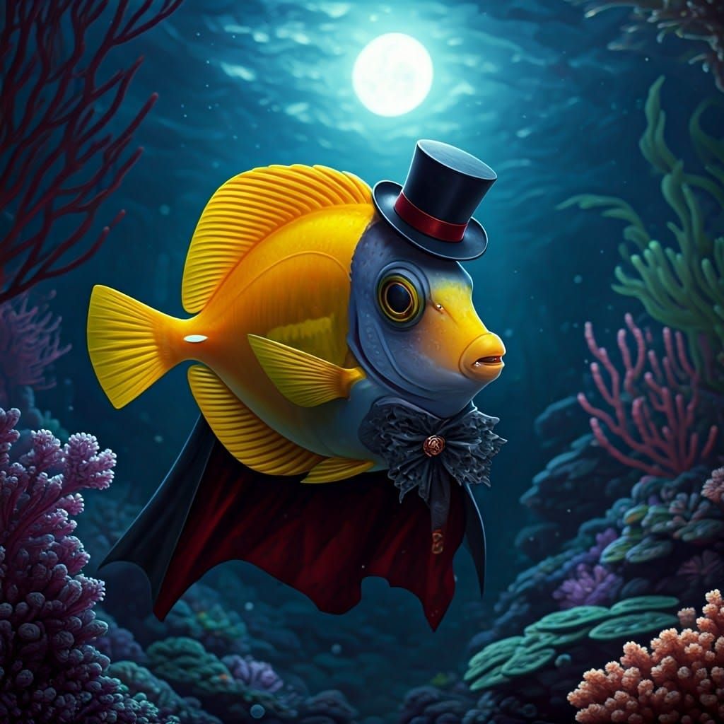 Vampire Fish in Halloween Costume: Fantasy Concept Art