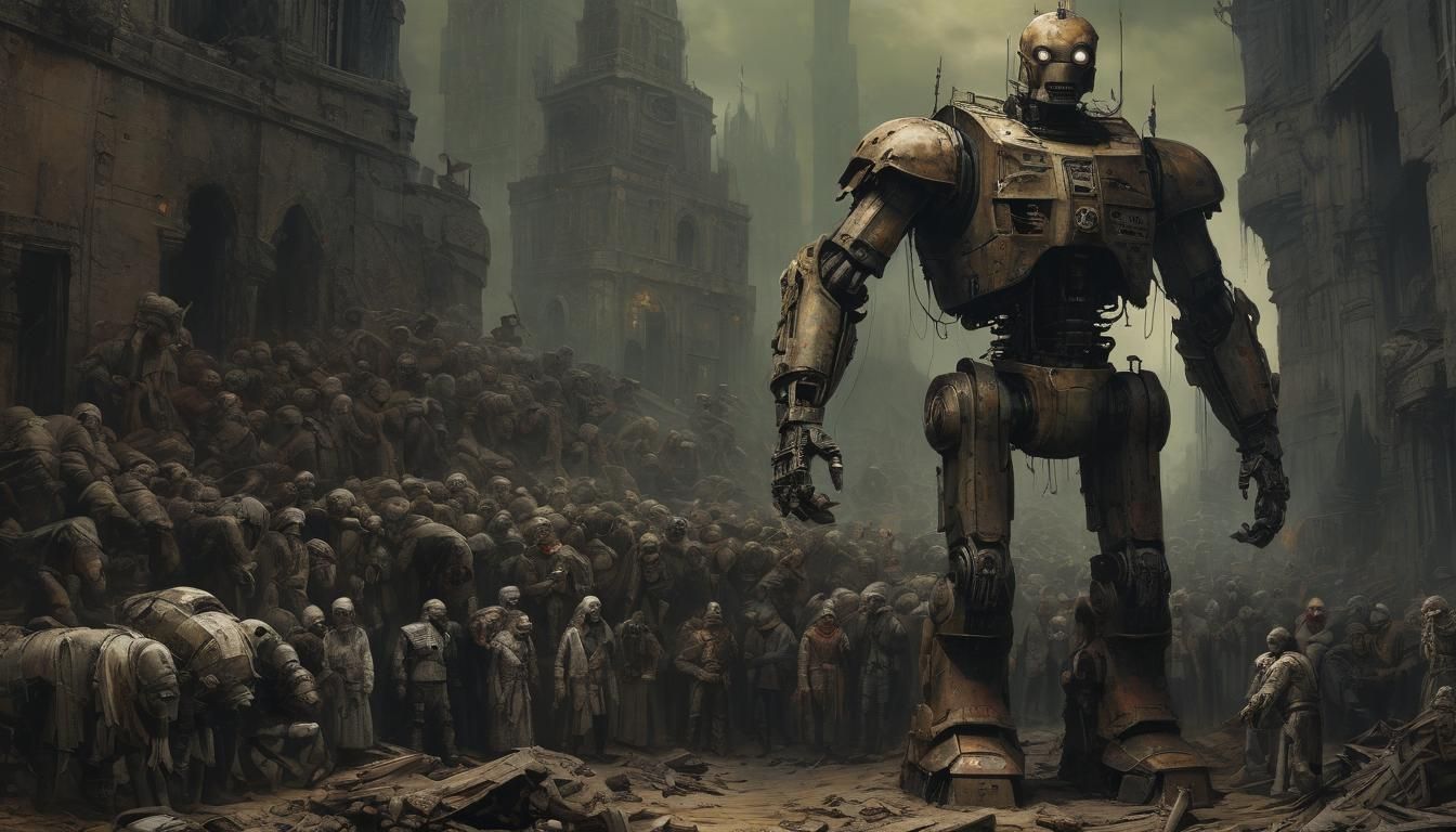 Gothic Robot Spreading Fear in Colorful Masterpiece