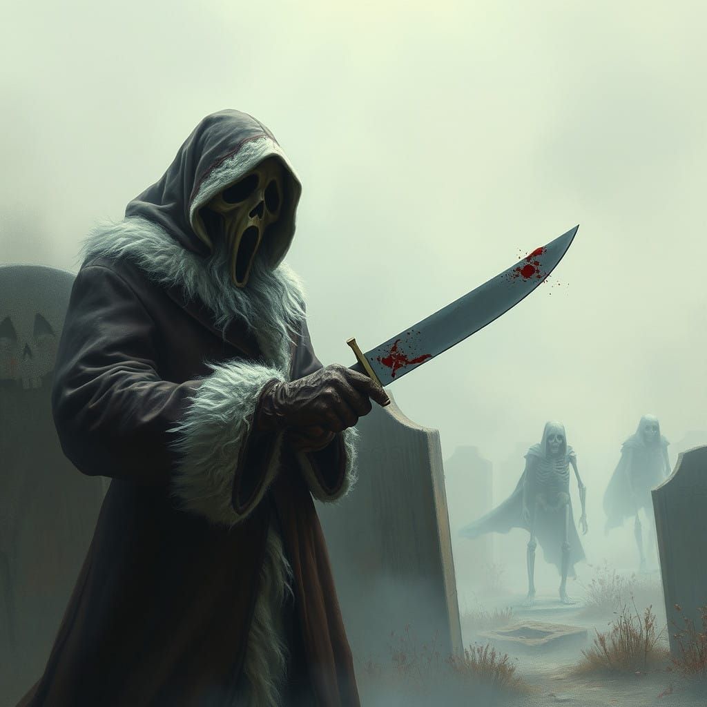 Santa Claus of the Damned in a Foggy Graveyard Scene