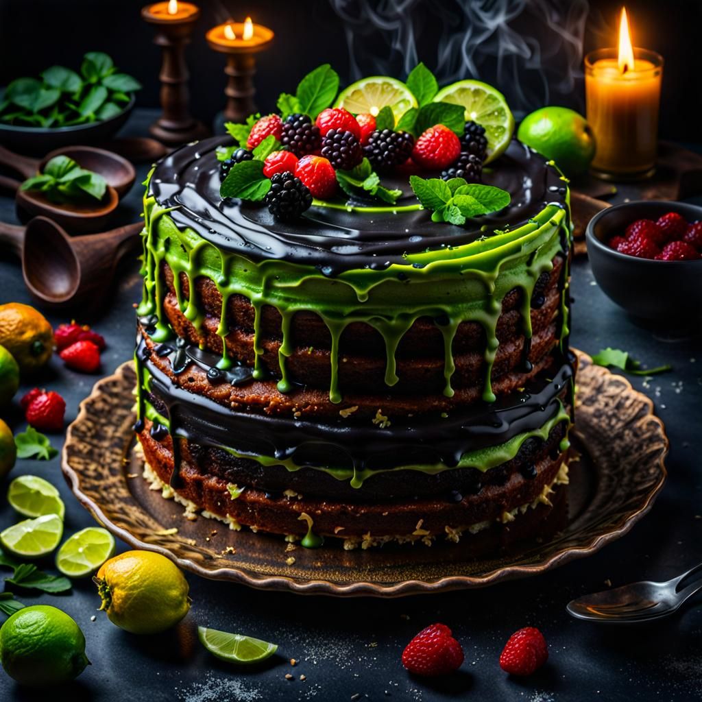 Appetizing Lime and Black Cake in HDR