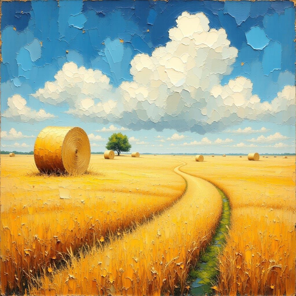 Kansas Wheat Farm in Impasto Style