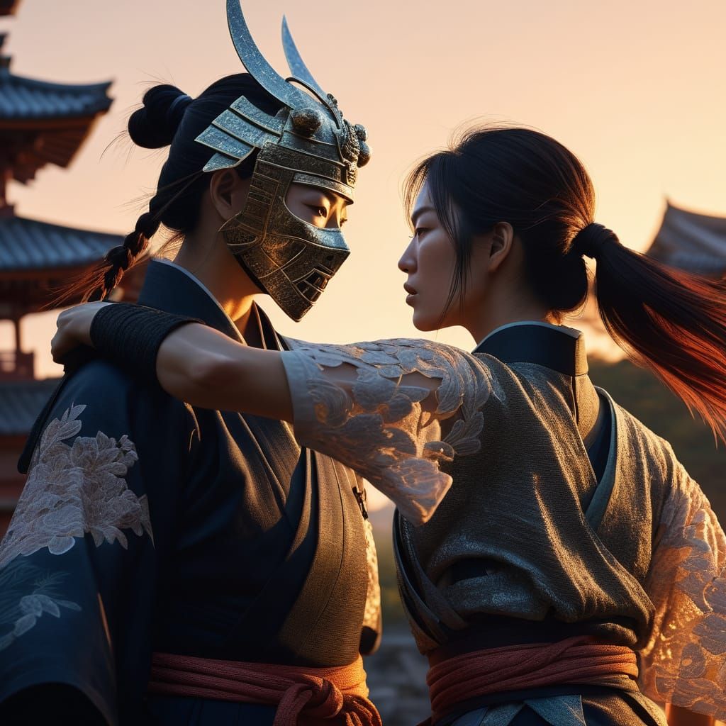 Elegant European Samurai Engages in a Dance-like Duel Agains...