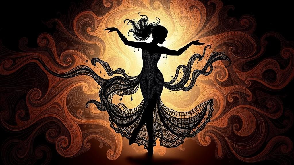 Ethereal Dancer in Fractal Harmony: Abstract Vector Art