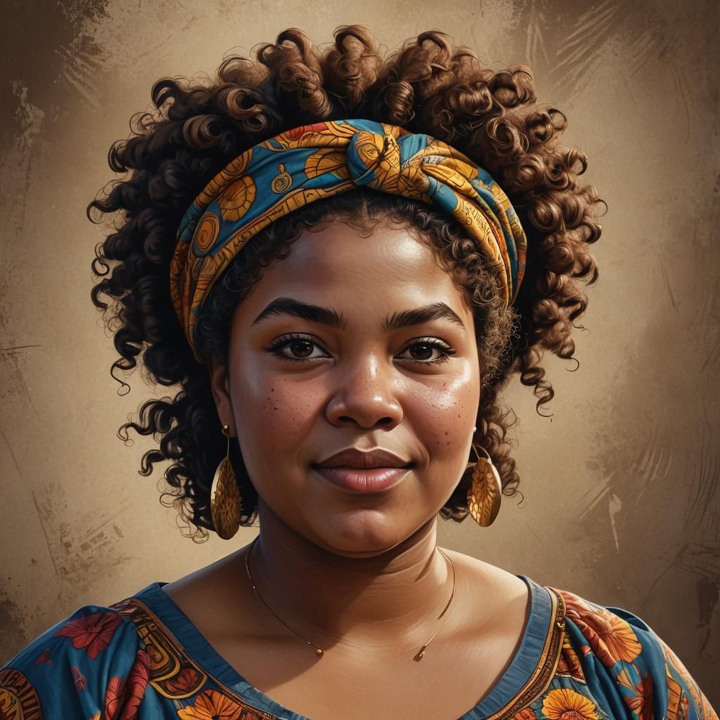 Hyperrealistic Portrait of a Chubby Afro-Latina Woman