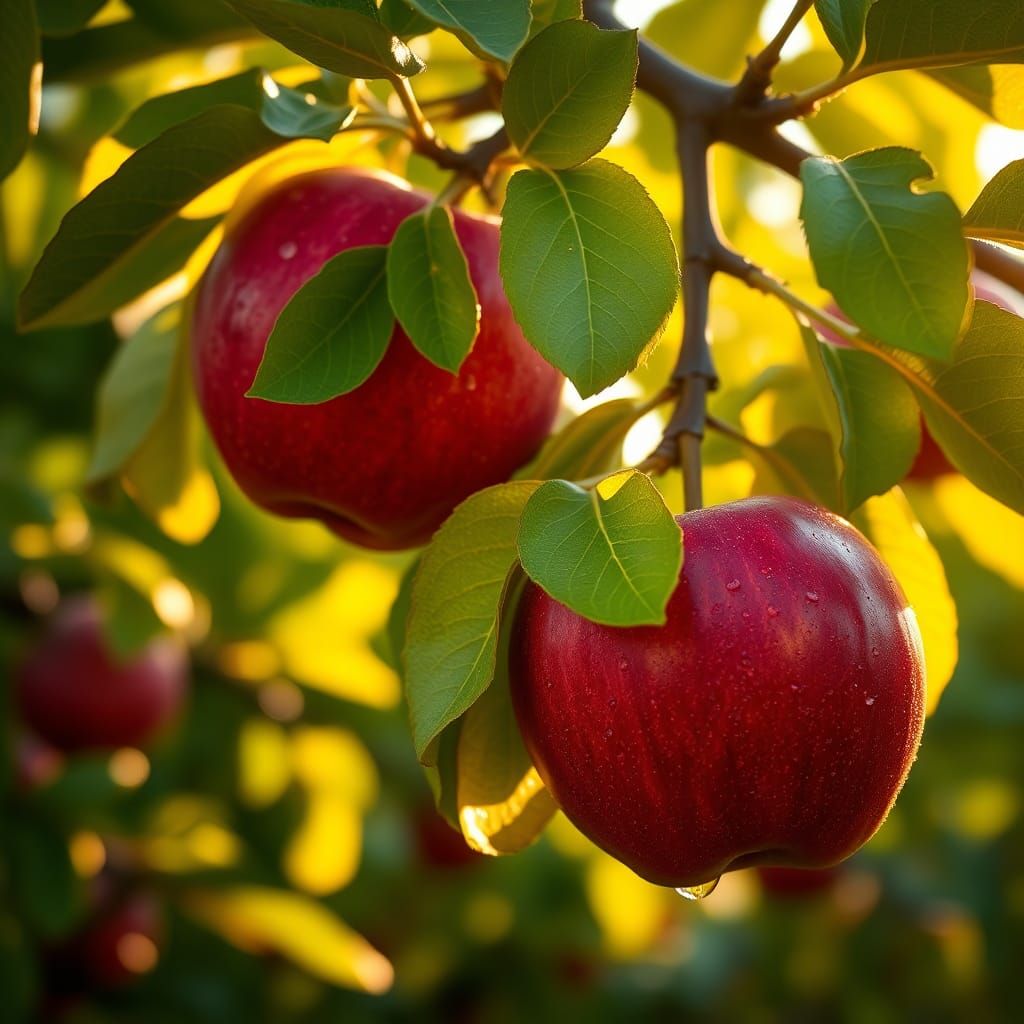 Lush Orchard: Ripe Apples in Golden Sunlight