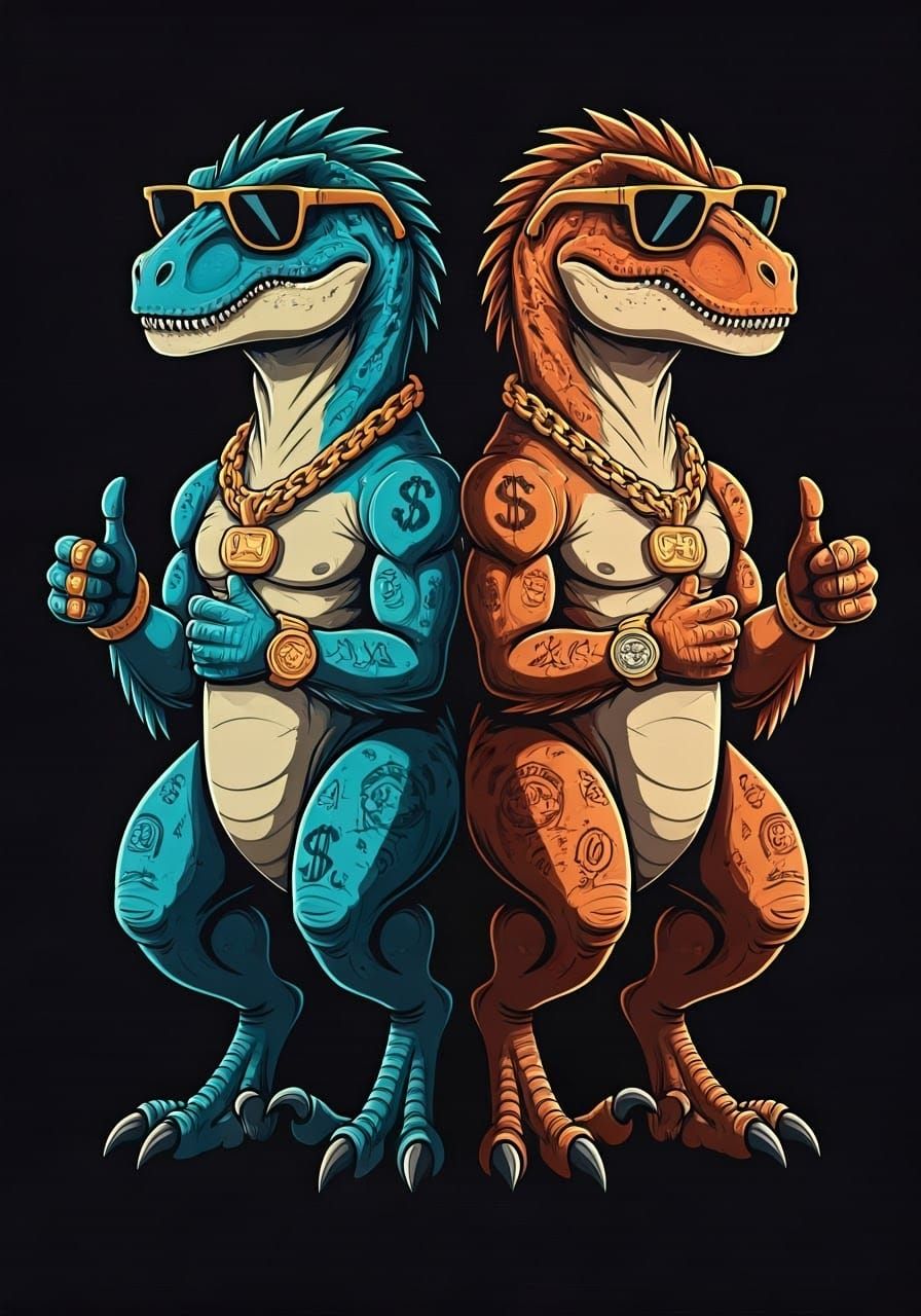 Swagging Velociraptors in Street Art Style