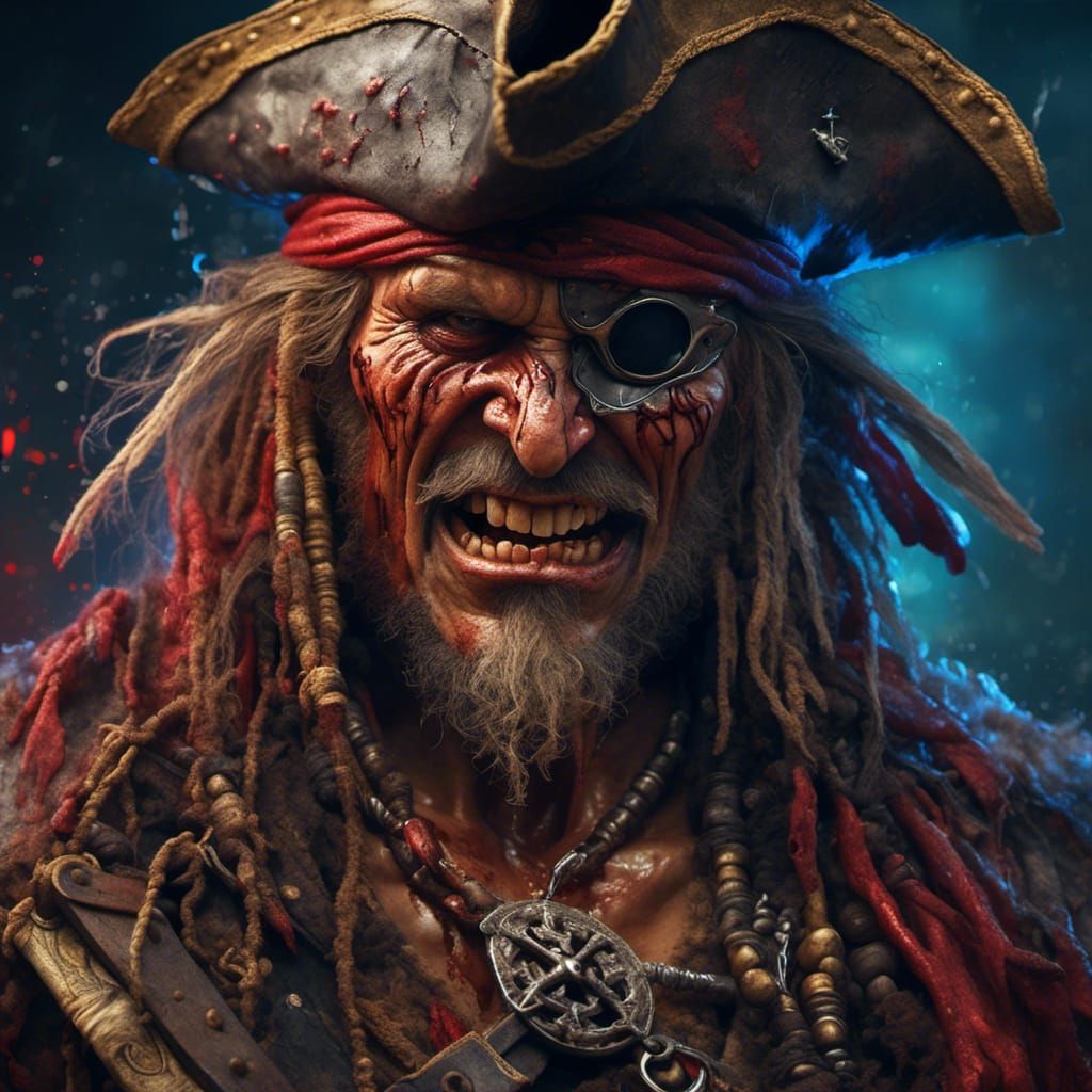 Scary Pirate Portrait with Bloody Scars