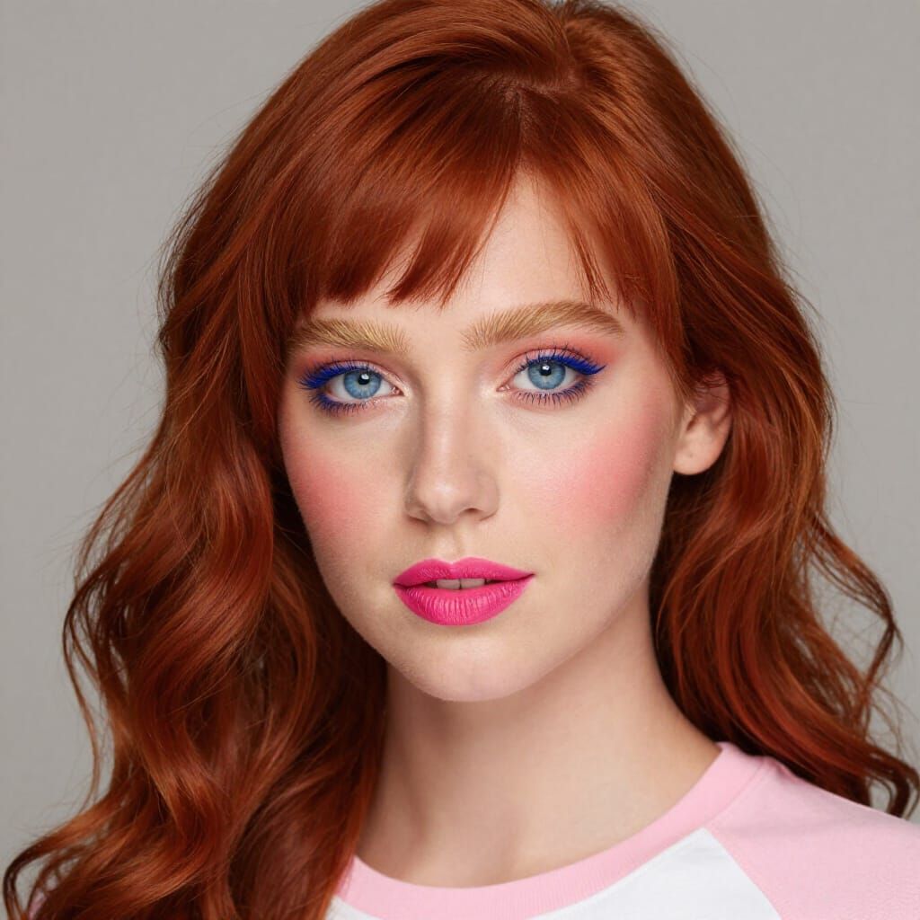 Portrait of a Woman with Red Hair and Blue Eyes