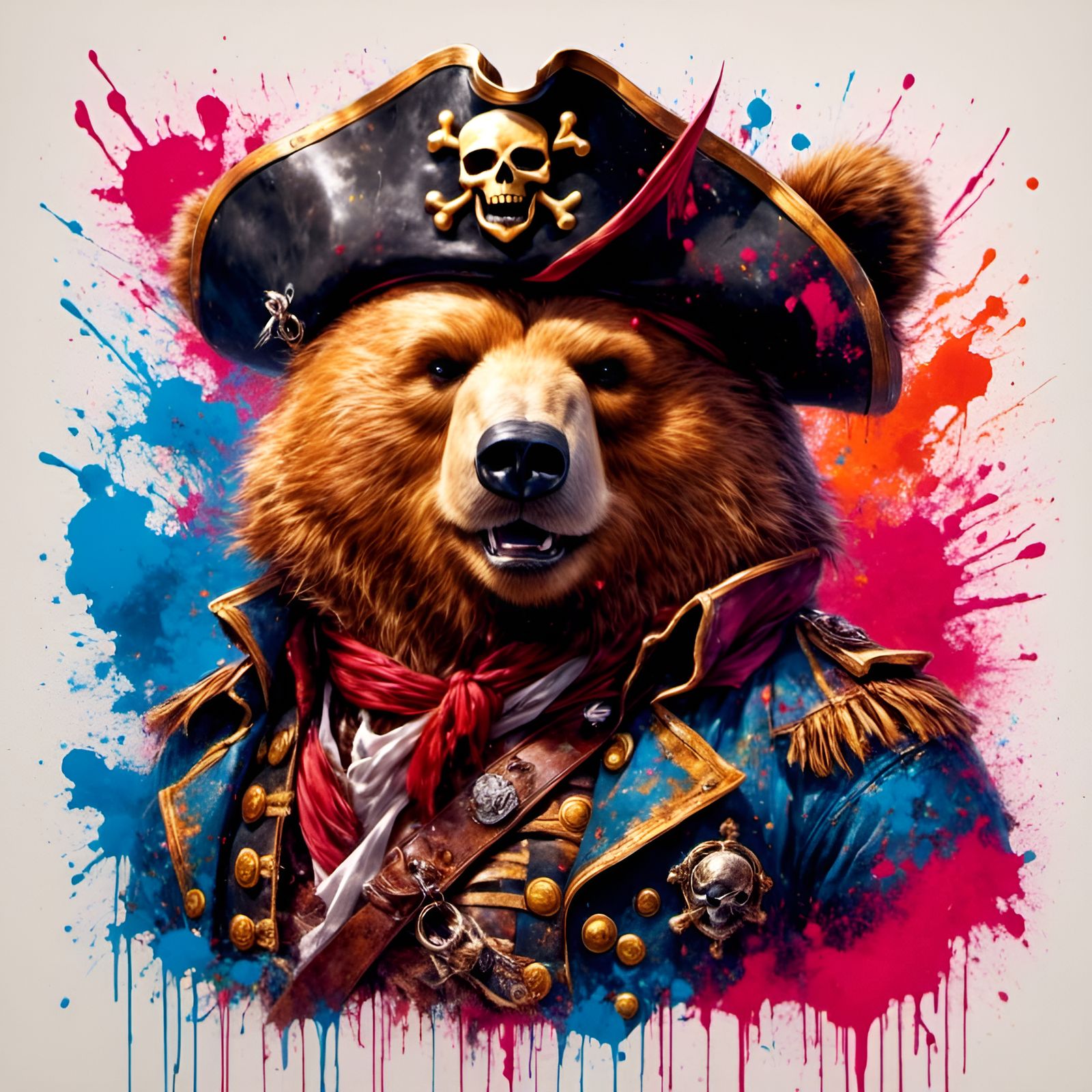 Joyful Pirate Bear Portrait in Graffiti Style