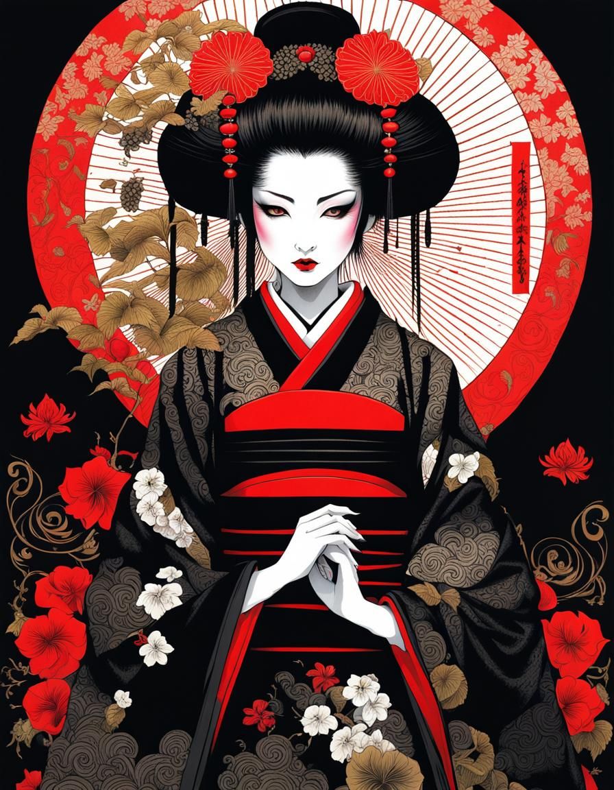 Gothic Geisha in Yoshitaka Amano Style