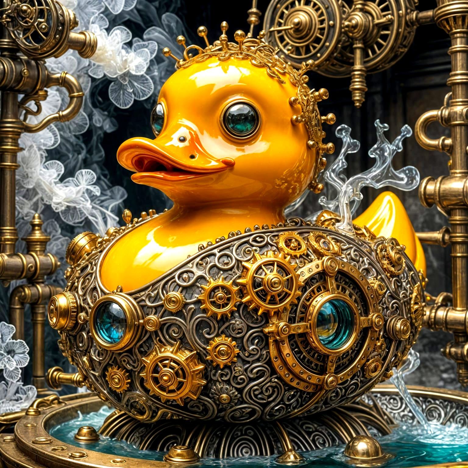 Steampunk Wonderland: Whimsical Rubber Ducks Soak in Brass T...