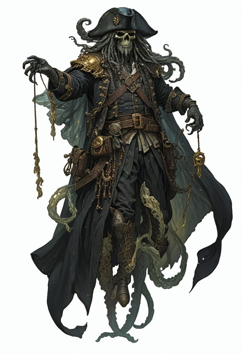 Surreal Pirate Hero Stands on Rocky Coastline