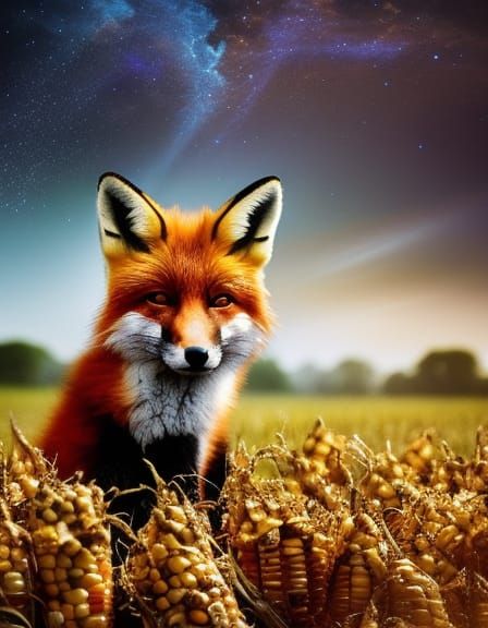 Fox in corn field