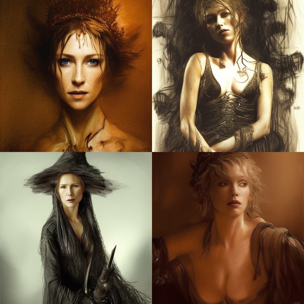Naomi Watts as a Witch in Rembrandt Style