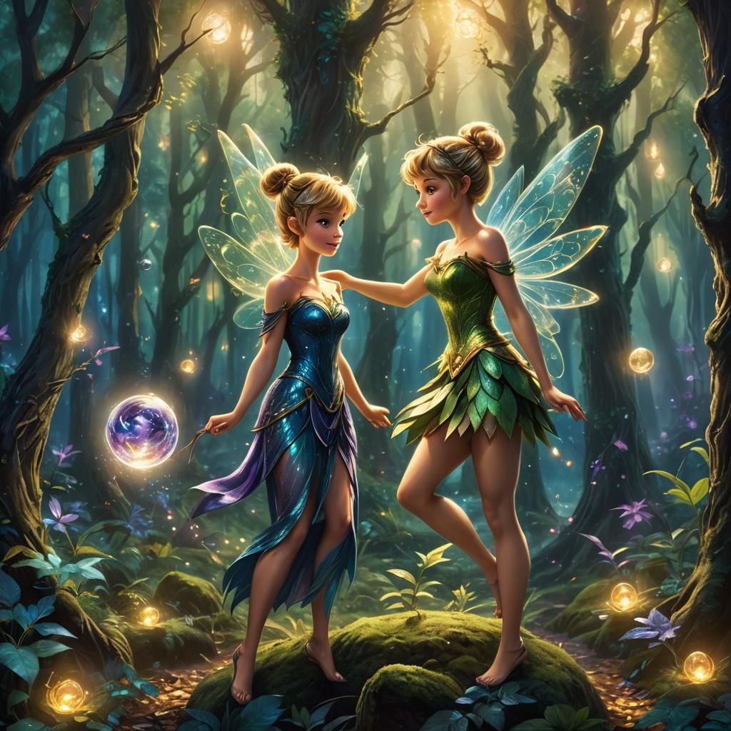 Tinker Bell in Enchanted Forest, Oil Painting