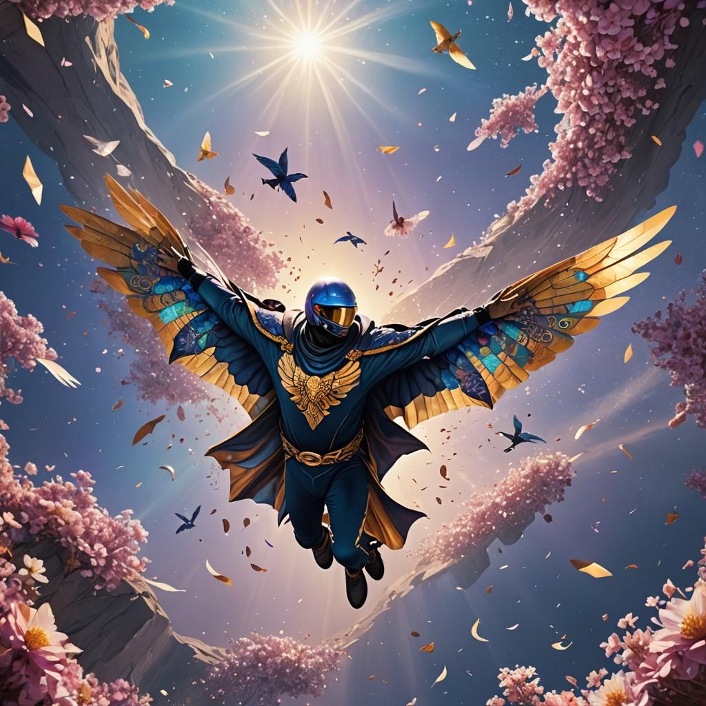 Majestic Wingsuit Flight in a Psychedelic Sky