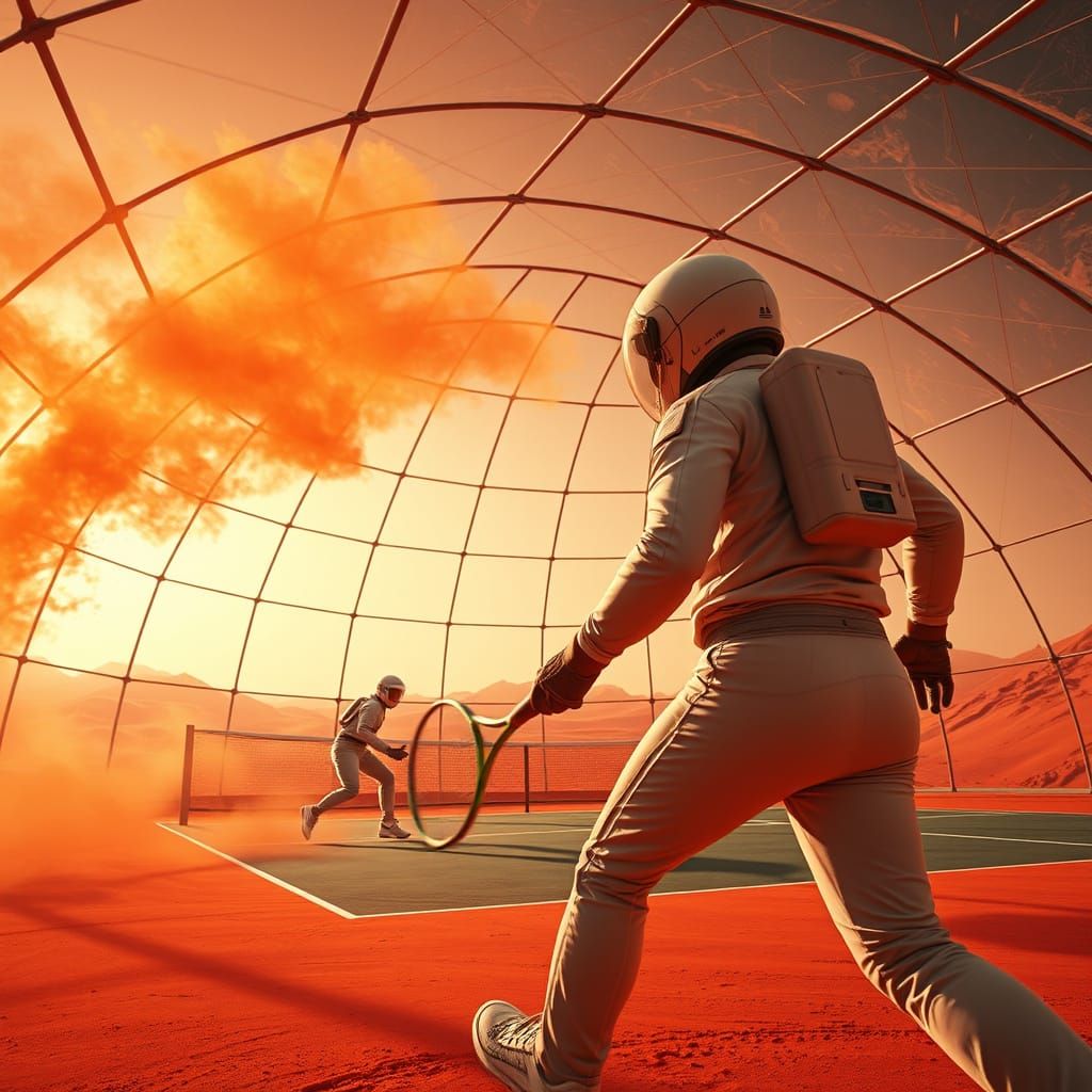 Hyperrealistic Tennis on Mars in a Dome