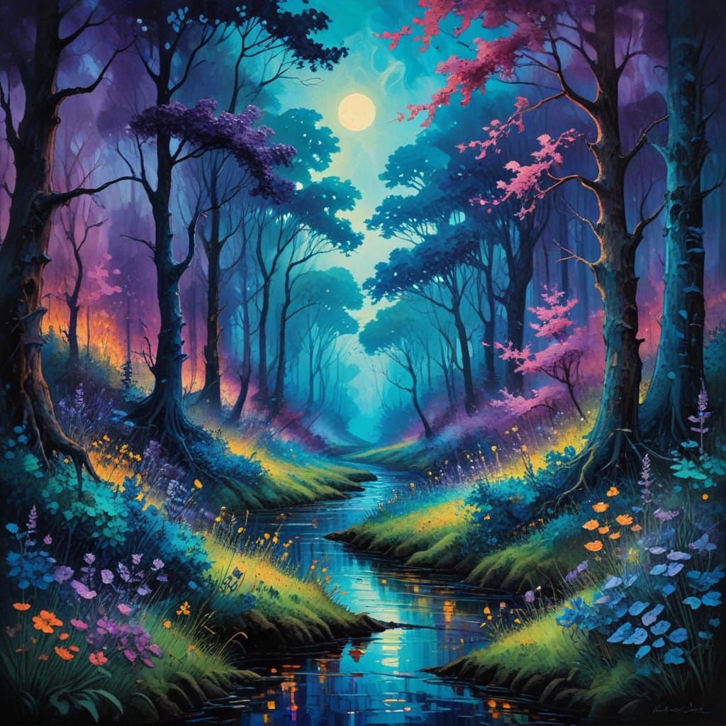 Enchanted Clockwork Forest in Vibrant Neo-Expressionist Styl...