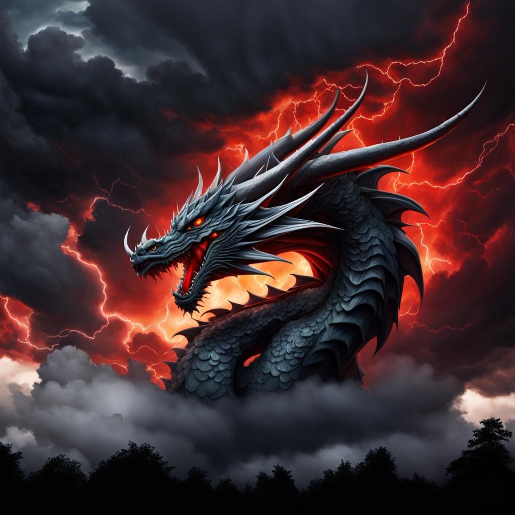 Dragon Storm Cloud with Fiery Lightning