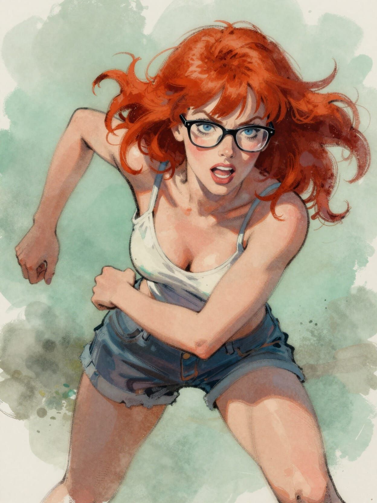 Red Haired Bombshell Poses with Dramatic Expression