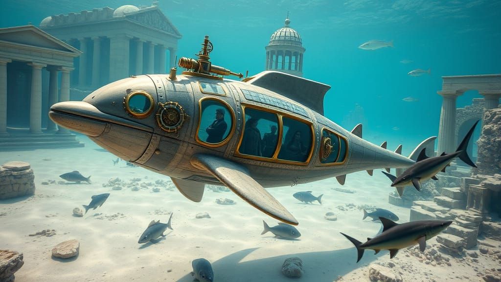Steampunk Dolphin Submarine Explores Ancient Greek Ruins