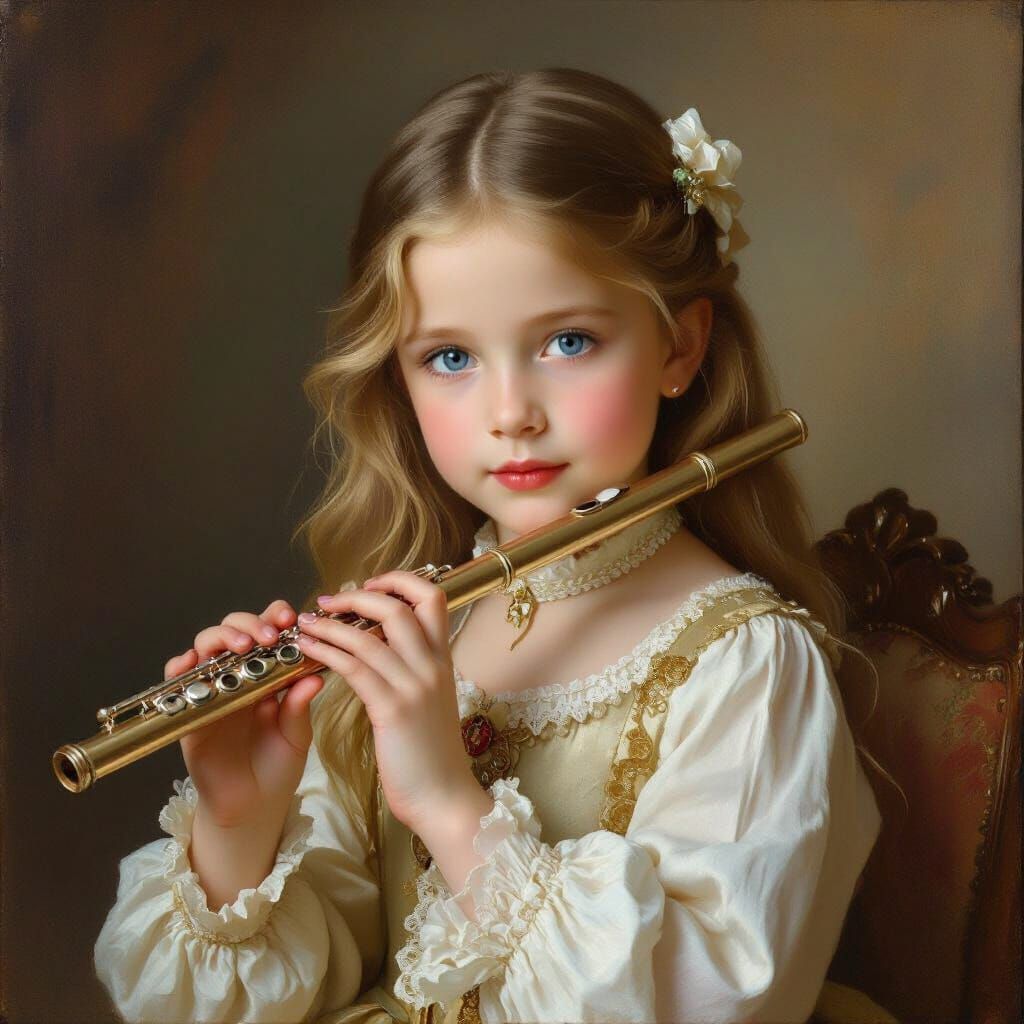 Girl with Flute in Classical Portrait Style