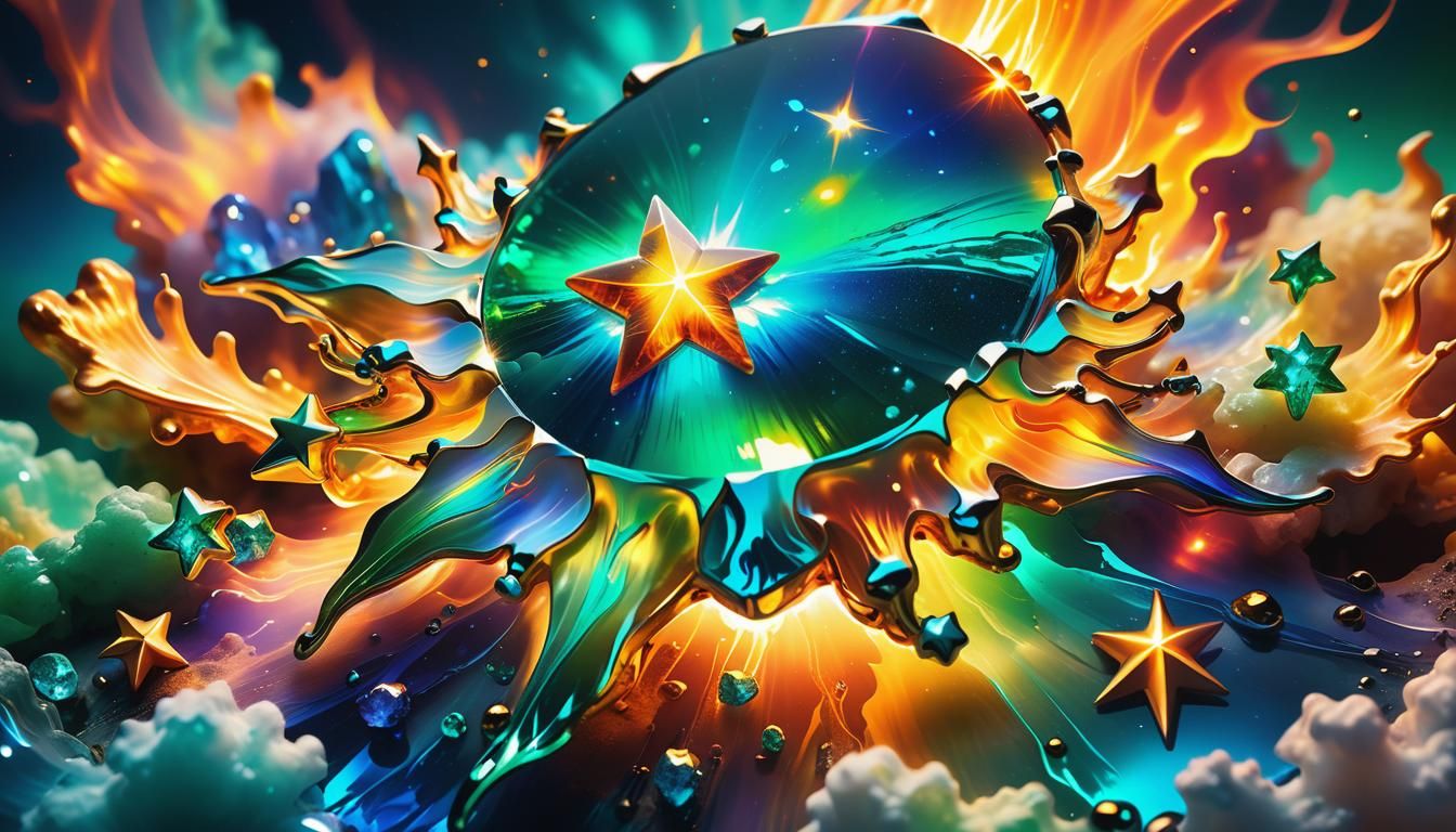 Rainbow Gemstone Surrounded by Blazing Flames as Digital Art